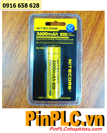 Nitecore NL1836; Pin sạc 18650 lithium 3.7v-Max 4.2v Nitecore NL1836 (3600mAh Nội trở 12.96Wh, 3A) chính hãng 